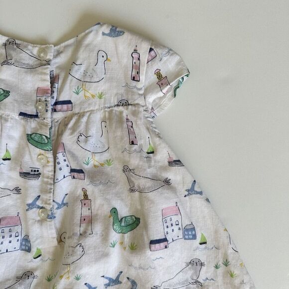 John Lewis Dress Seaside Summer Scene Lighthouse White Size 2T 3T 2-3 Years - Picture 5 of 7